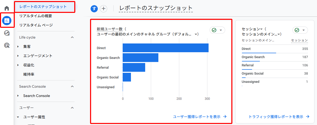 レポートのスナップショットでユーザー数を確認する