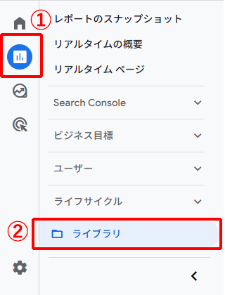 GA4で「ライブラリ」を選択する