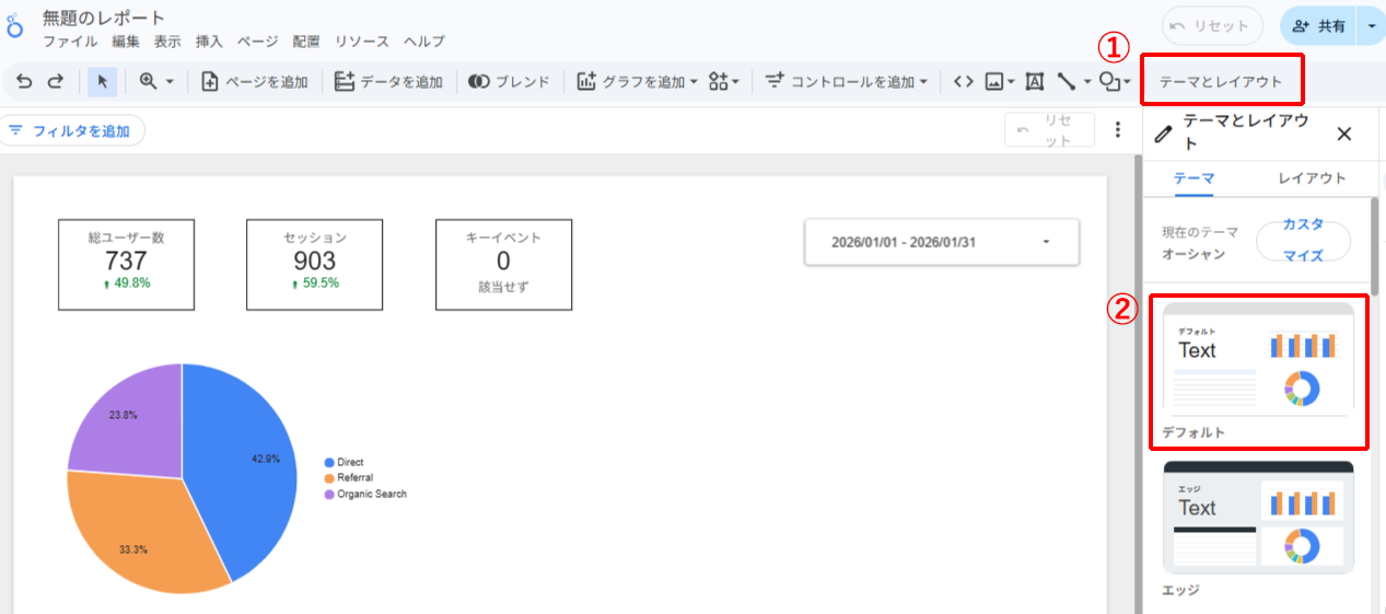 Looker Studioでテーマとレイアウトを選択する