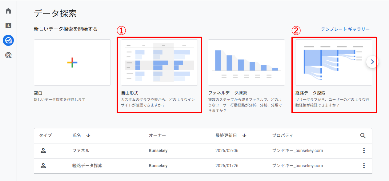 GA4のデータ探索テンプレート