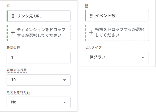 GAの探索レポートの行と値に項目を設定する